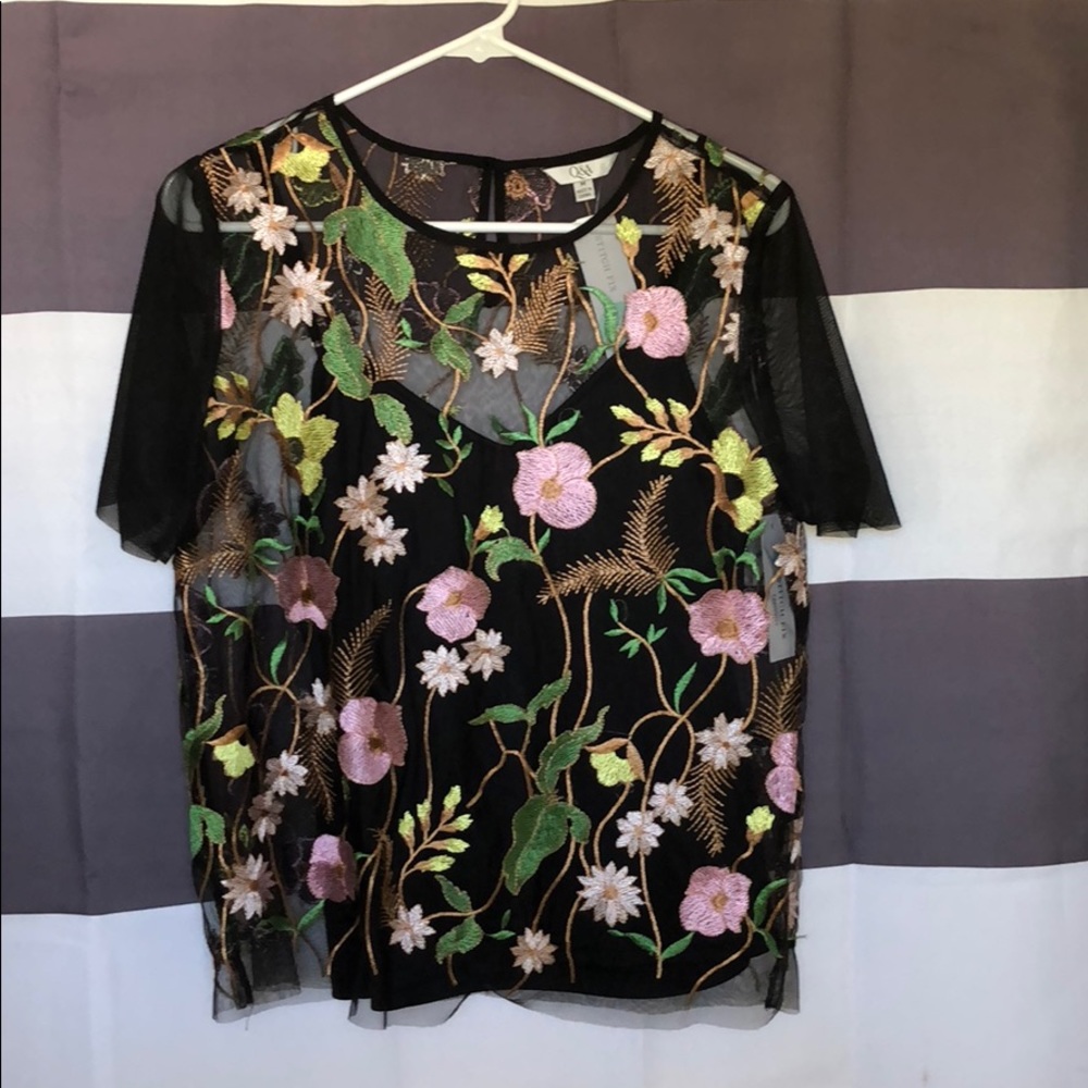 black sheer top with embroidery
